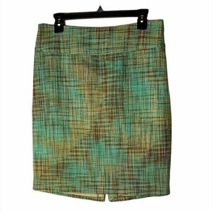 The Limited Tweed Midi Skirt Sz 8 Blue, Brown, Tan
